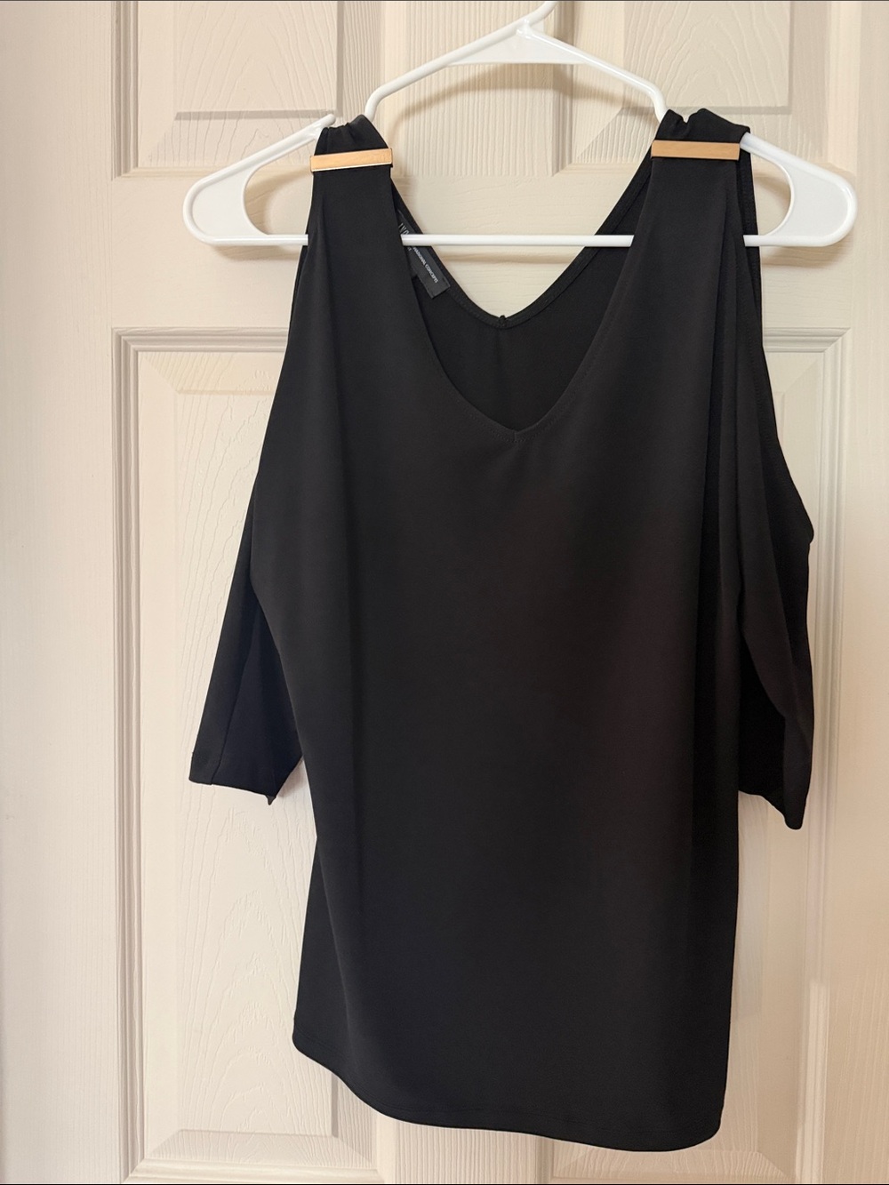 INC International Concepts Black Cold-Shoulder V-Neck Blouse
